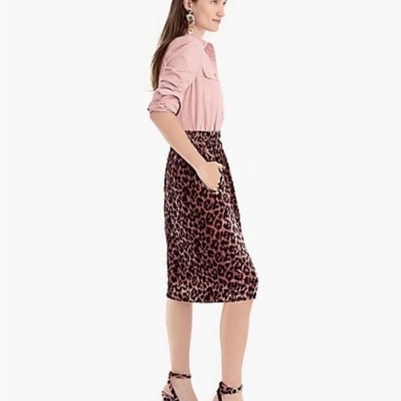 J. Crew Plush Rose Velvet Leopard Cat Print 🐆 Skirt Pull-On NWT Pink Kitty Cat L - Picture 8 of 12